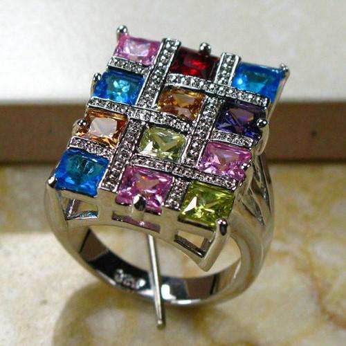 BLUE PINK TOPAZ GARNET PERIDOT 925 SILVER RING SZ#8