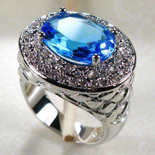 BLUE TOPAZ 925 STERLING SILVER GEMSTONE RING SZ#9