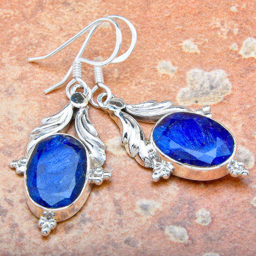 30CTTW SAPPHIRE .925 SILVER EARRINGS