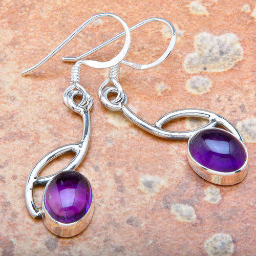 16CTTW AMETHYST .925 SILVER EARRINGS 1 1/2"