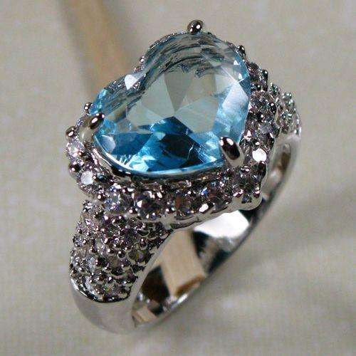 HEART AQUAMARINE 925 STERLING SILVER RING SZ#9