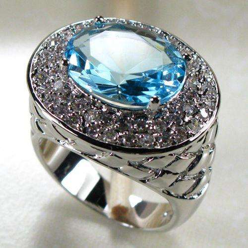 AQUAMARINE 925 STERLING SILVER GEMSTONE RING SZ#9