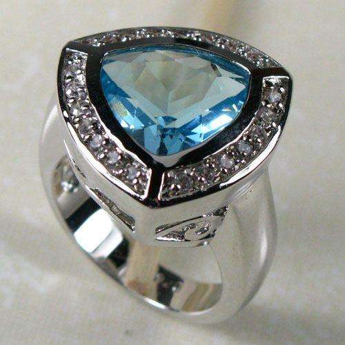 AQUAMARINE 925 STERLING SILVER GEMSTONE RING SZ#8