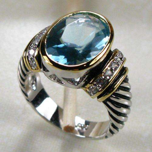 AQUAMARINE 925 STERLING SILVER JEWELRY RING SZ#9