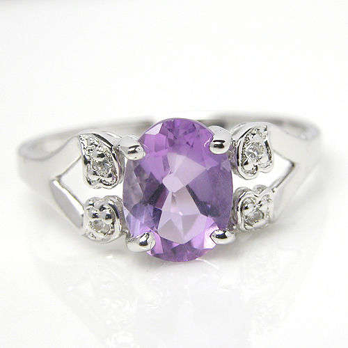 TOTAL CTW 1.55 WITH 1.2CT GENUINE NATURAL AMETHYST DIAMOND 9K W GOLD RING