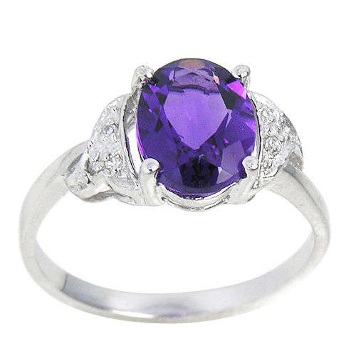 1CT GENUINE NATURAL AMETHYST & DIAMOND 9K W GOLD RING