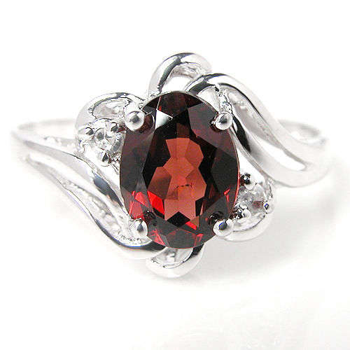 1.95CT GENUINE NATURAL GARNET & DIAMOND 9K W GOLD RING