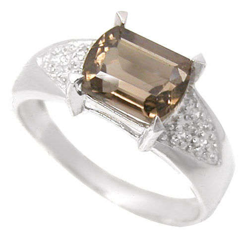 2.1CT GENUINE NATURAL SMOKY QUARTZ 9K W GOLD RING