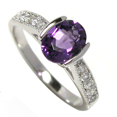 1.15CT GENUINE NATURAL AMETHYST DIAMOND 9K W GOLD RING