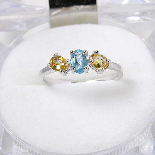 0.22CT GENUINE NATURAL CITRINE &BLUE TOPAZ 9K GOLD RING