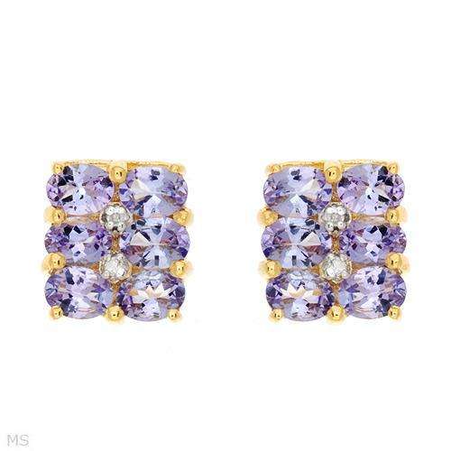 **R2500.00**Earrings With 2.06ctw Precious Stones - Genuine Diamonds and Tanzanites Made in 14K/925