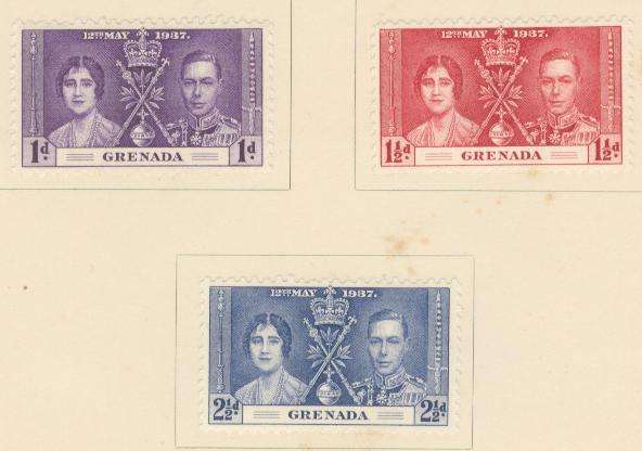 GRENADA 1937 Coronation -Set of 3 - Mint Unused Lightly hinged