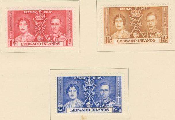 Leeward Islands 1937 Coronation -Set of 3 - Mint Unused Lightly hinged