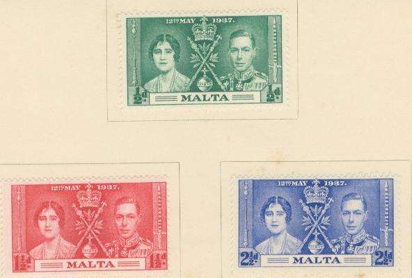MALTA 1937 Coronation -Set of 3 - Mint Unused Lightly hinged