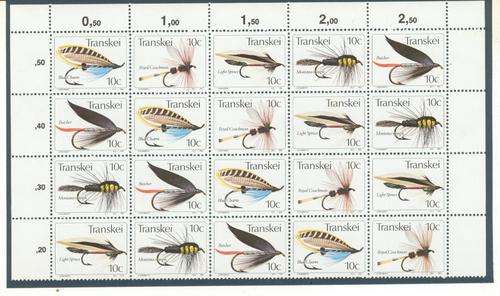 Stamps Transkei Sheet of 20 with Fly-Fishing Flies Mint