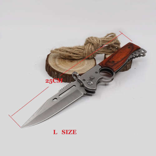 Folding Gun Knife Pocket 440 Blade Wood Handle With LED Light - 2 Available!!