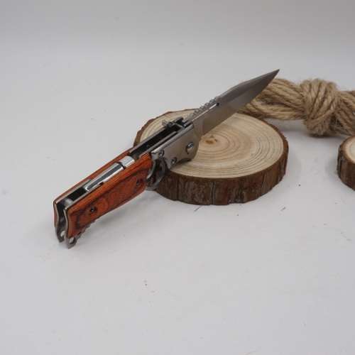 Folding Gun Knife Pocket 440 Blade Wood Handle With LED Light - 2 Available!!