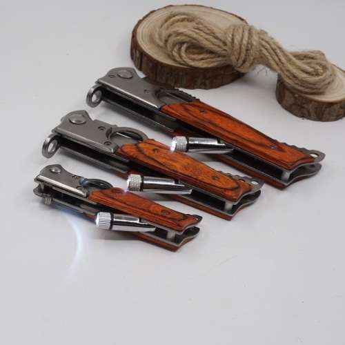 Folding Gun Knife Pocket 440 Blade Wood Handle With LED Light - 2 Available!!