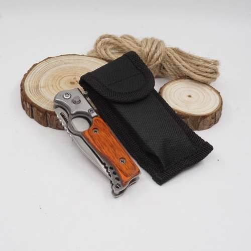 Folding Gun Knife Pocket 440 Blade Wood Handle With LED Light - 2 Available!!