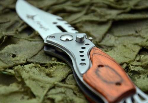 Assisted Opening Knife Pocket 440 Blade Wood Handle With LED Light - 10 Available!!