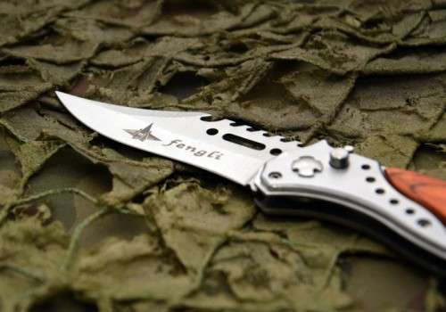 Assisted Opening Knife Pocket 440 Blade Wood Handle With LED Light - 10 Available!!