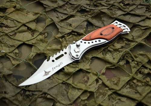 Assisted Opening Knife Pocket 440 Blade Wood Handle With LED Light - 10 Available!!