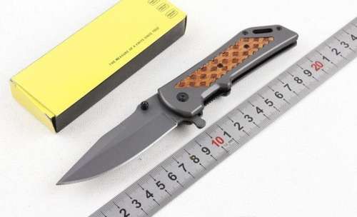 2018 High End DA105 Fast Open Flipper Knife 3Cr13 Titanium Coated Blade Wood Handle - 3 Available!!