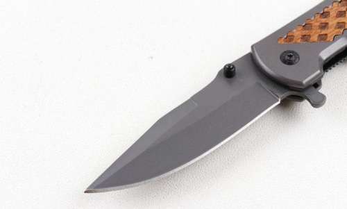 2018 High End DA105 Fast Open Flipper Knife 3Cr13 Titanium Coated Blade Wood Handle - 3 Available!!