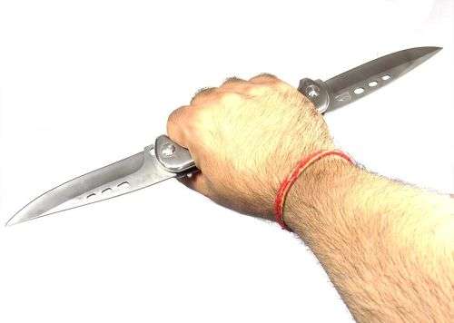 Survival Folding Stainless Steel Double Knife With LED - 3 on Auction!!