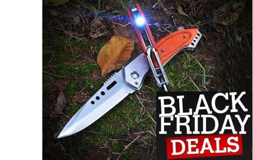 Assisted Opening Knife 656 Pocket 440 Blade Wood Handle With LED Light - 10 Available!!