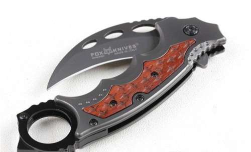 NEW - Fox FA42 Karambit 440C Titanium Coated Blade Wood + Steel Handle Claw Knife  - 2 Available!!
