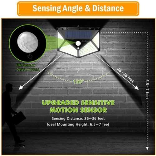 100 LED Solar Powered PIR Motion Sensor Wall Light Outdoor Garden Lamp 3 Modes - 5 Available!!