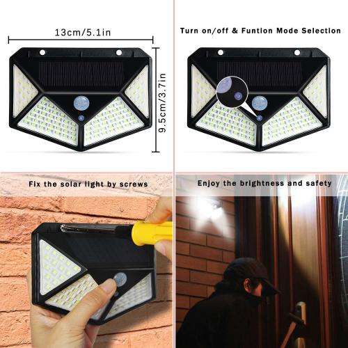 100 LED Solar Powered PIR Motion Sensor Wall Light Outdoor Garden Lamp 3 Modes - 5 Available!!