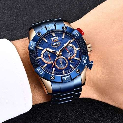 LIGE Men Stainless Steel Chronograph Sport Watch
