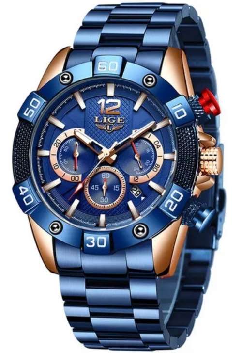 LIGE Men Stainless Steel Chronograph Sport Watch
