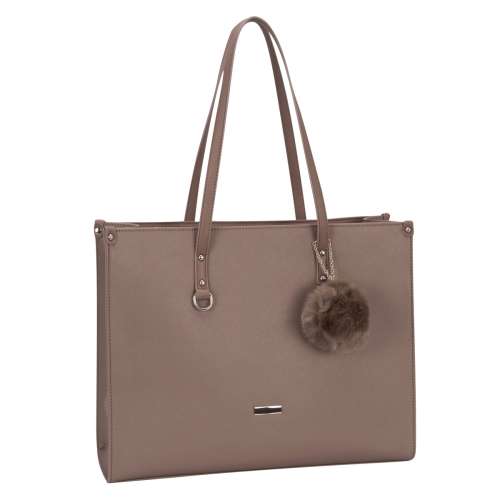Supanova Pompom Ladies Laptop Bag - Taupe