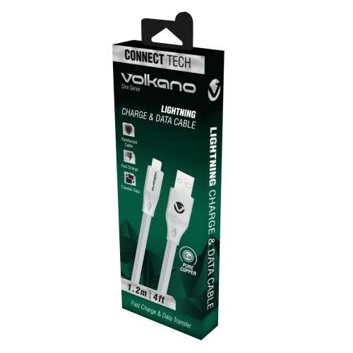 Volkano Slim Series Flat Lightning Cable - White - 1.2m