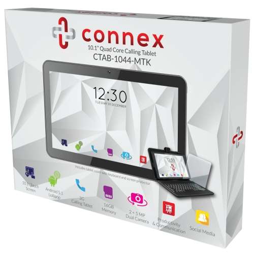 Connex 101` MediaTek Quad Core Touch Screen Tablet with Keyboard Cover and Screen Protector