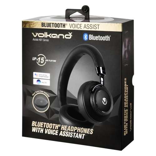 VolkanoX Asista H01 Series Bluetooth Black Headphones with Voice Assistant with Hard Carry Case