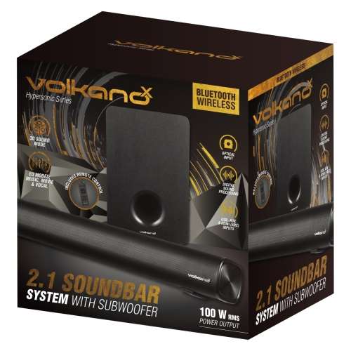 VolkanoX Hypersonic Series 100W 2.1 Soundbar with Remote Control, 3D Sound Modes, EQ Modes