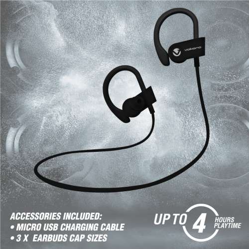 Volkano Race Series Bluetooth Sports Hook Earphones with Microphone - Black