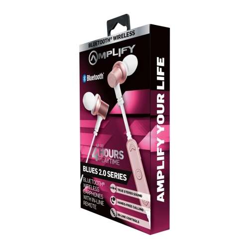 Amplify Blues Series Bluetooth Earphones - White/Rose Gold