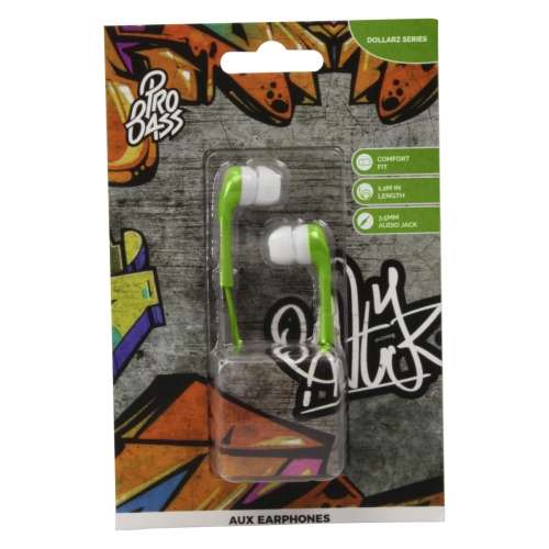Pro Bass Dollarz Series Blister Aux Earphones - Green