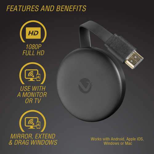 Volkano Allcast Series Wireless Cast Receiver for PC, Laptops, Mobile Phones, and Projectors