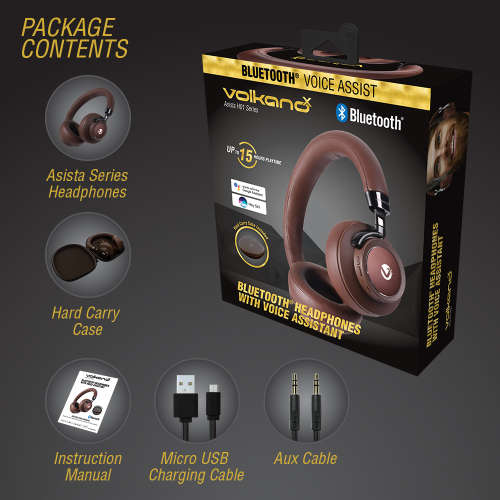 VolkanoX Asista H01 Series Bluetooth Black Headphones with Voice Assistant