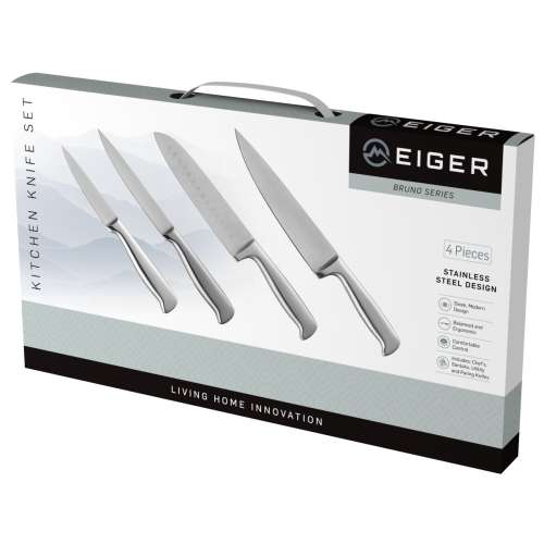Eiger Bruno Series 4-Piece Stainless Steel Kitchen Knife Set with Fine Edged Tapered Grind