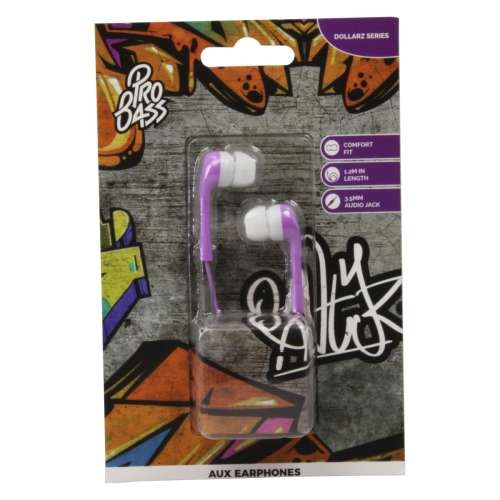 Pro Bass Dollarz Series Blister Aux Earphones - Purple