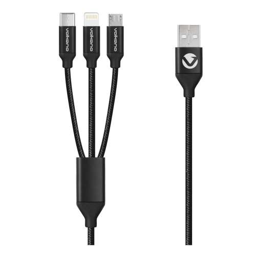 Volkano Braids Series Nylon Braided 3-in-1 (Type-C / Lightning / Micro) Cable - Black - 1m