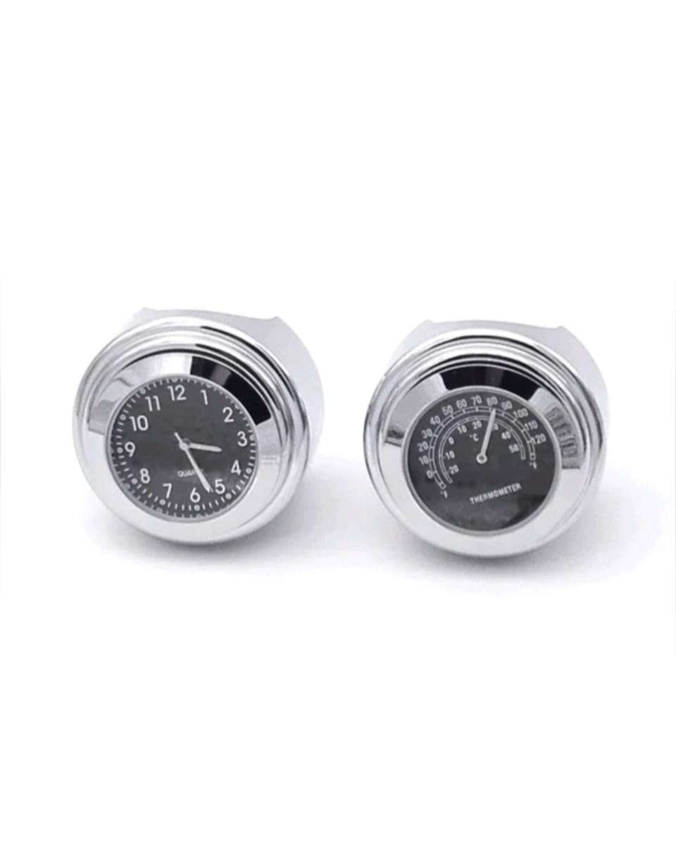 Motorcycle Handlebar Clock Watch and Thermometer Gauge