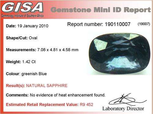 1.42ct CERTIFIED UNHEATED GREENISH BLUE SAPPHIRE